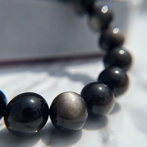 🆕New Silver Sheen Obsidian Gemstone Bracelet 8mm